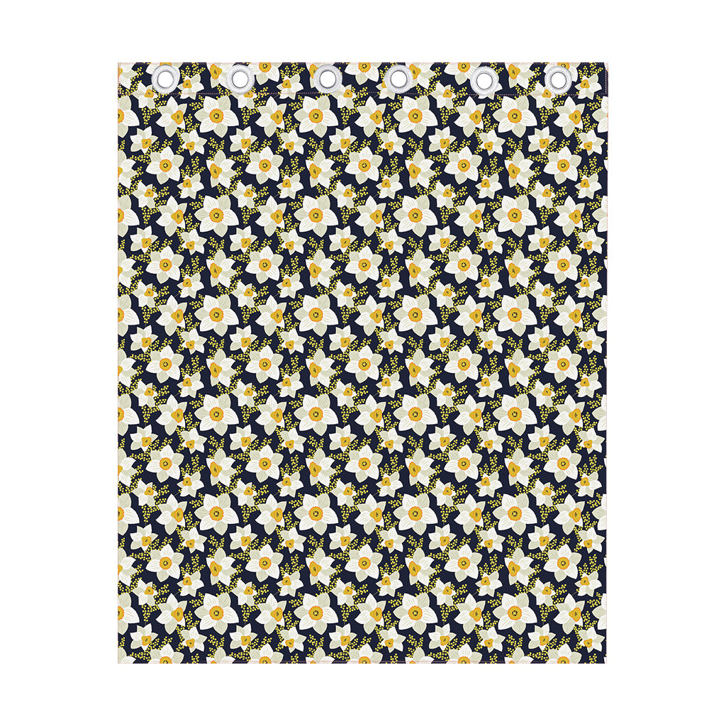 White Daffodil Flower Pattern Print Curtain