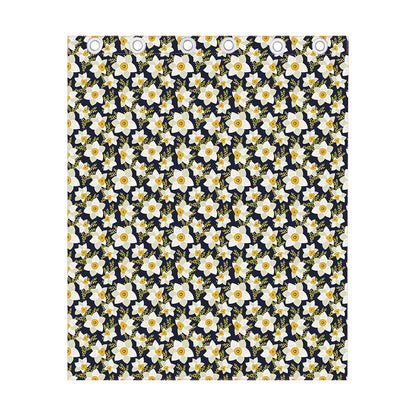 White Daffodil Flower Pattern Print Curtain