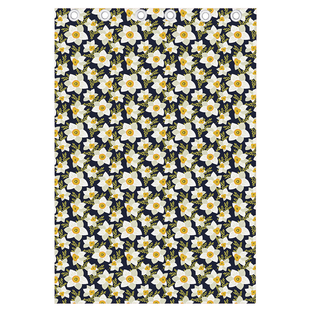 White Daffodil Flower Pattern Print Curtain