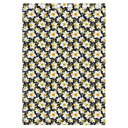 White Daffodil Flower Pattern Print Curtain