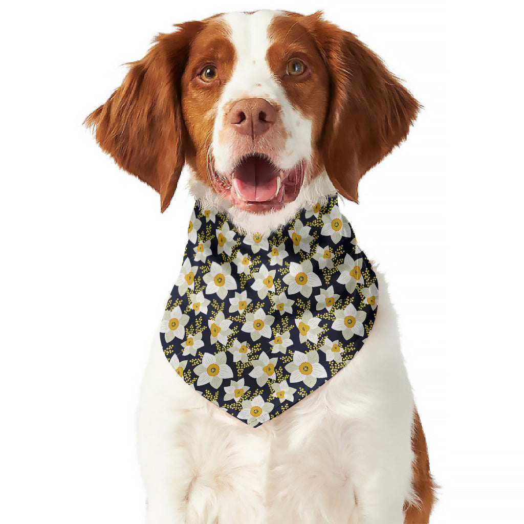 White Daffodil Flower Pattern Print Dog Bandana