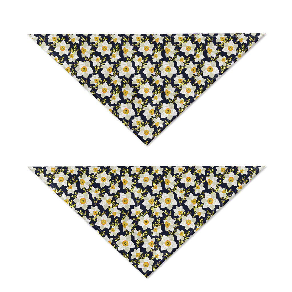 White Daffodil Flower Pattern Print Dog Bandana