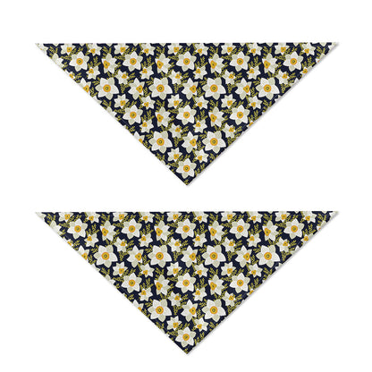 White Daffodil Flower Pattern Print Dog Bandana