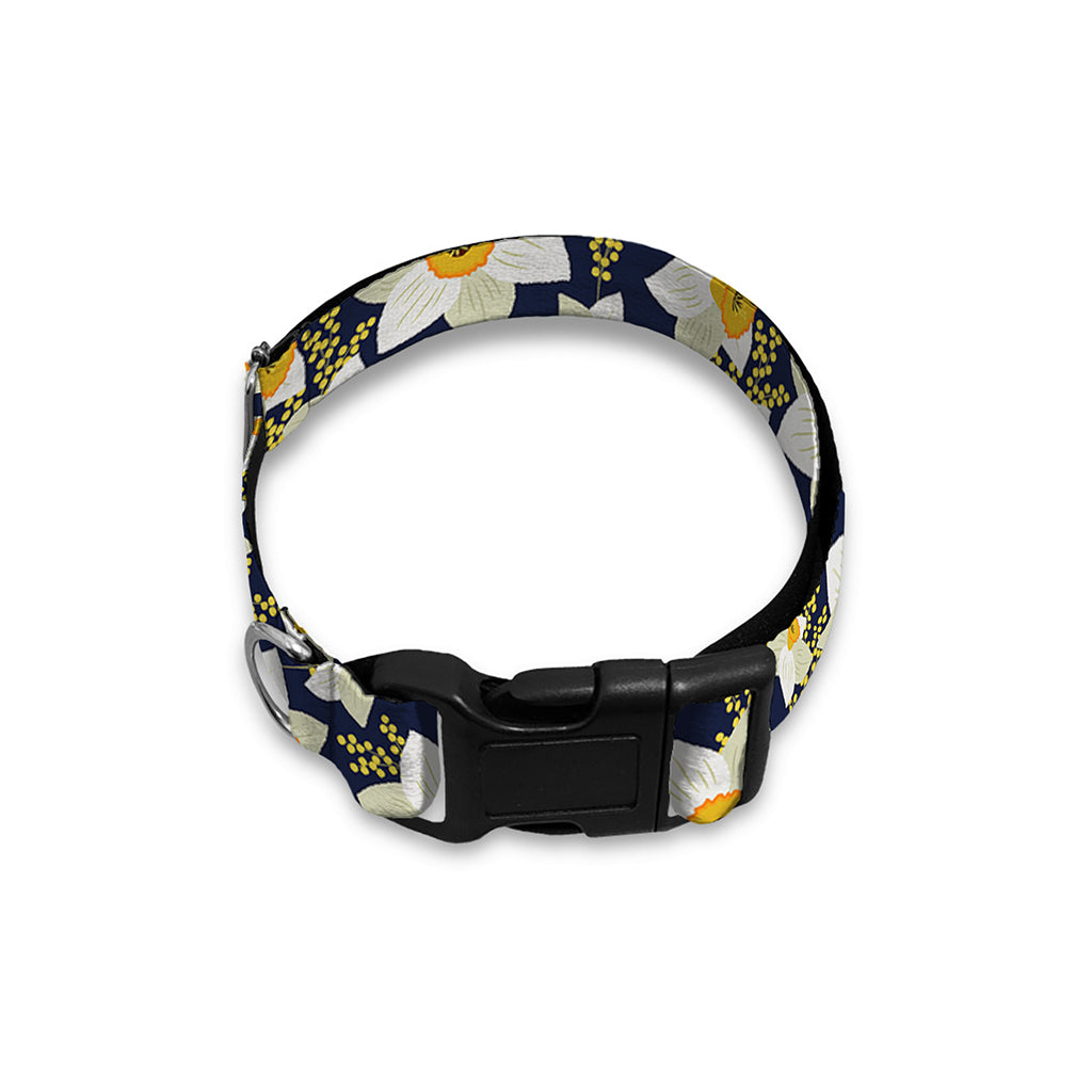 White Daffodil Flower Pattern Print Dog Collar