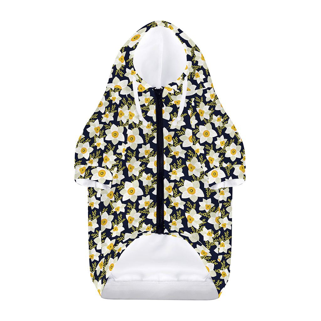 White Daffodil Flower Pattern Print Dog Zip Up Hoodie