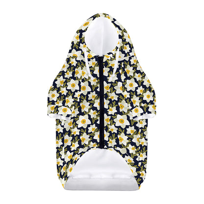 White Daffodil Flower Pattern Print Dog Zip Up Hoodie