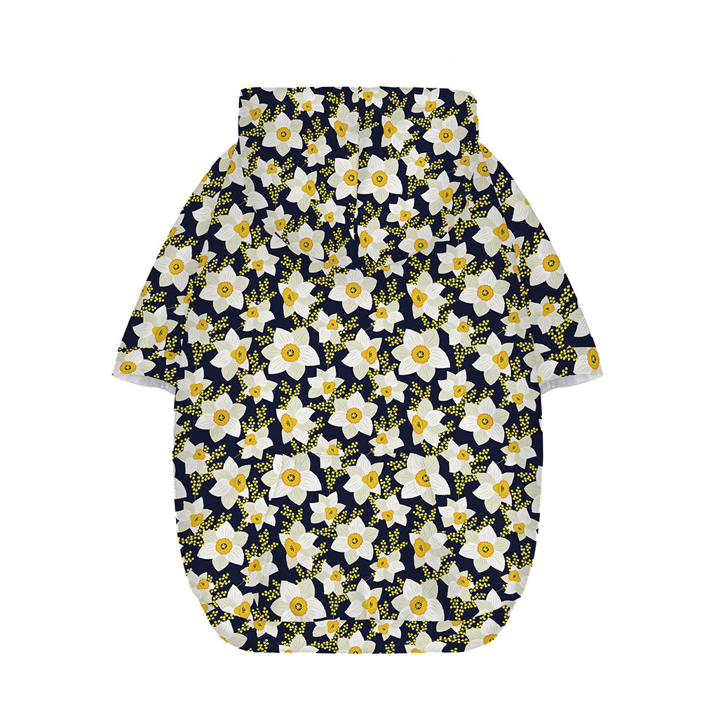 White Daffodil Flower Pattern Print Dog Zip Up Hoodie