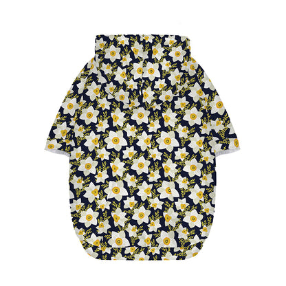 White Daffodil Flower Pattern Print Dog Zip Up Hoodie