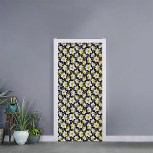 White Daffodil Flower Pattern Print Door Sticker