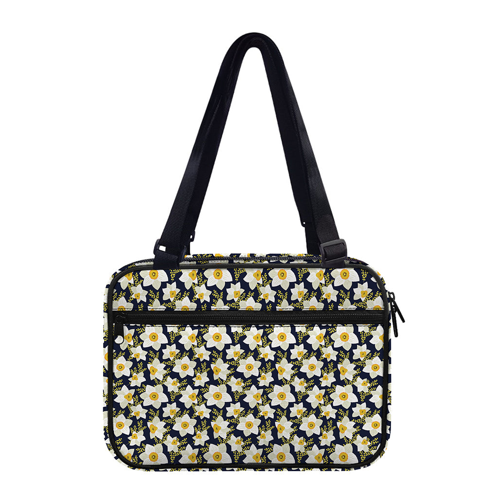 White Daffodil Flower Pattern Print Double Strap Bible Bag