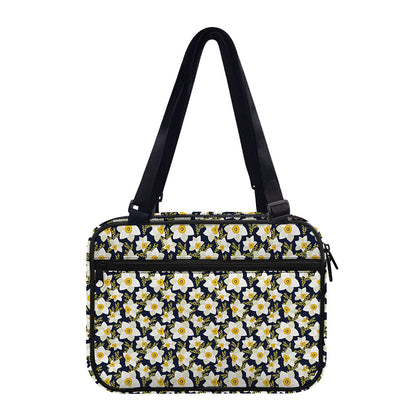 White Daffodil Flower Pattern Print Double Strap Bible Bag