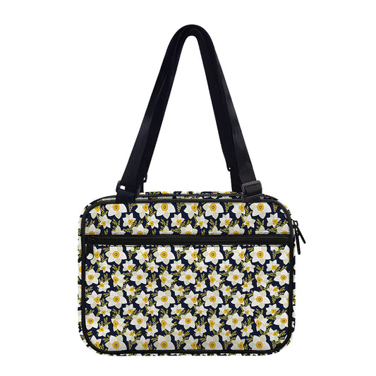 White Daffodil Flower Pattern Print Double Strap Bible Bag