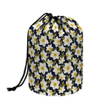White Daffodil Flower Pattern Print Drawstring Makeup Bag