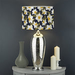 White Daffodil Flower Pattern Print Drum Lamp Shade