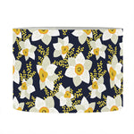 White Daffodil Flower Pattern Print Drum Lamp Shade