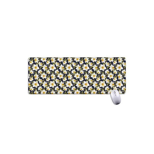 White Daffodil Flower Pattern Print Extended Mouse Pad