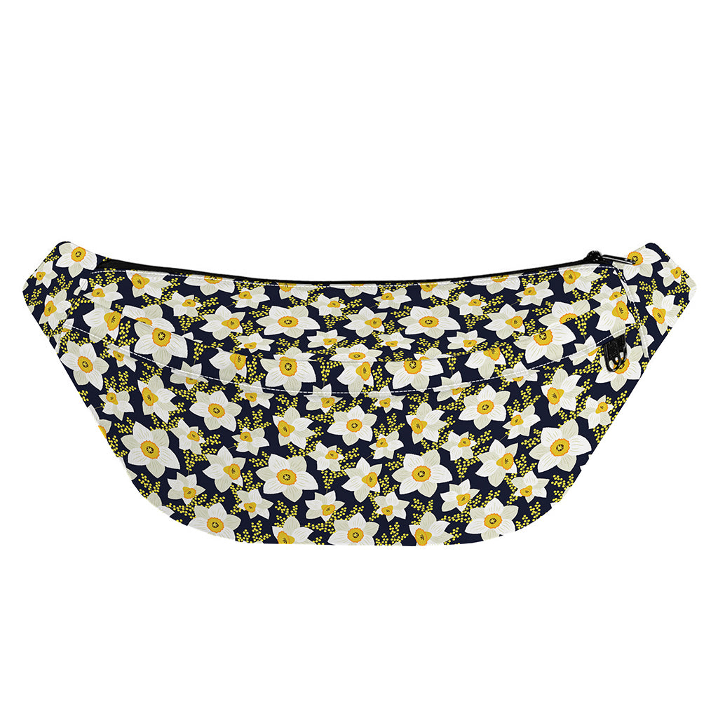 White Daffodil Flower Pattern Print Fanny Pack