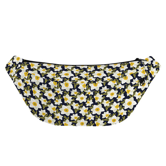 White Daffodil Flower Pattern Print Fanny Pack