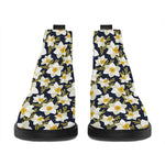 White Daffodil Flower Pattern Print Flat Ankle Boots