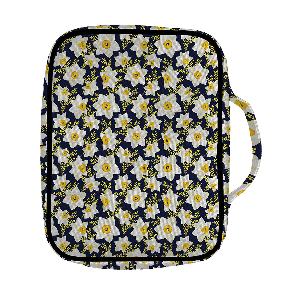 White Daffodil Flower Pattern Print Front Pocket Bible Bag