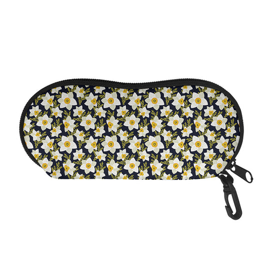 White Daffodil Flower Pattern Print Glasses Case