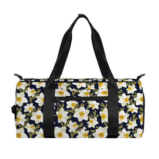 White Daffodil Flower Pattern Print Gym Bag