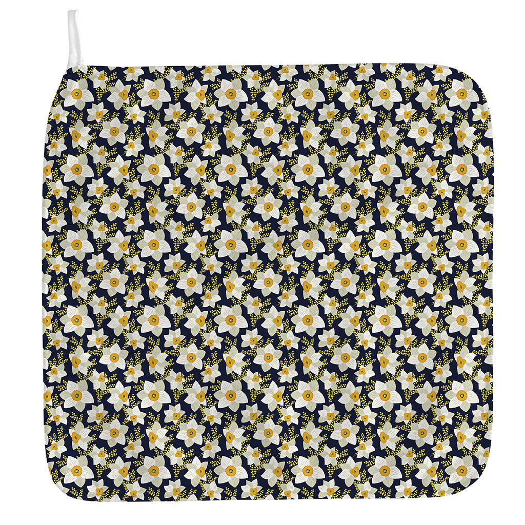 White Daffodil Flower Pattern Print Hand Towel