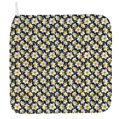 White Daffodil Flower Pattern Print Hand Towel