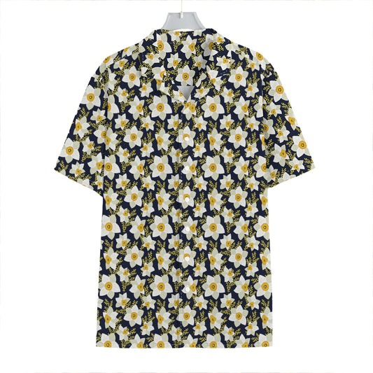 White Daffodil Flower Pattern Print Hawaiian Shirt