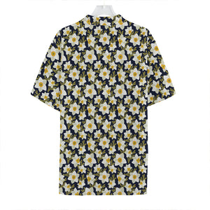 White Daffodil Flower Pattern Print Hawaiian Shirt