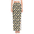 White Daffodil Flower Pattern Print High Slit Maxi Skirt