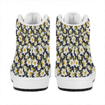White Daffodil Flower Pattern Print High Top Leather Sneakers