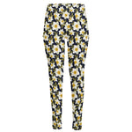 White Daffodil Flower Pattern Print High-Waisted Pocket Leggings