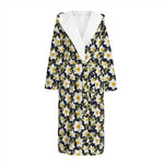 White Daffodil Flower Pattern Print Hooded Bathrobe