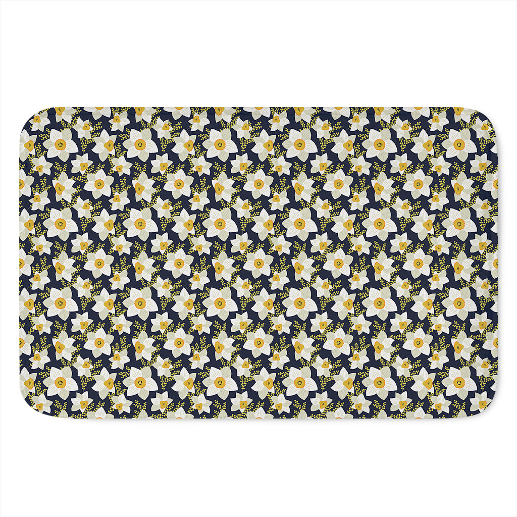 White Daffodil Flower Pattern Print Indoor Door Mat