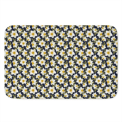 White Daffodil Flower Pattern Print Indoor Door Mat