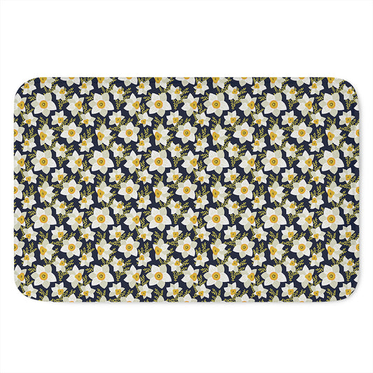 White Daffodil Flower Pattern Print Indoor Door Mat