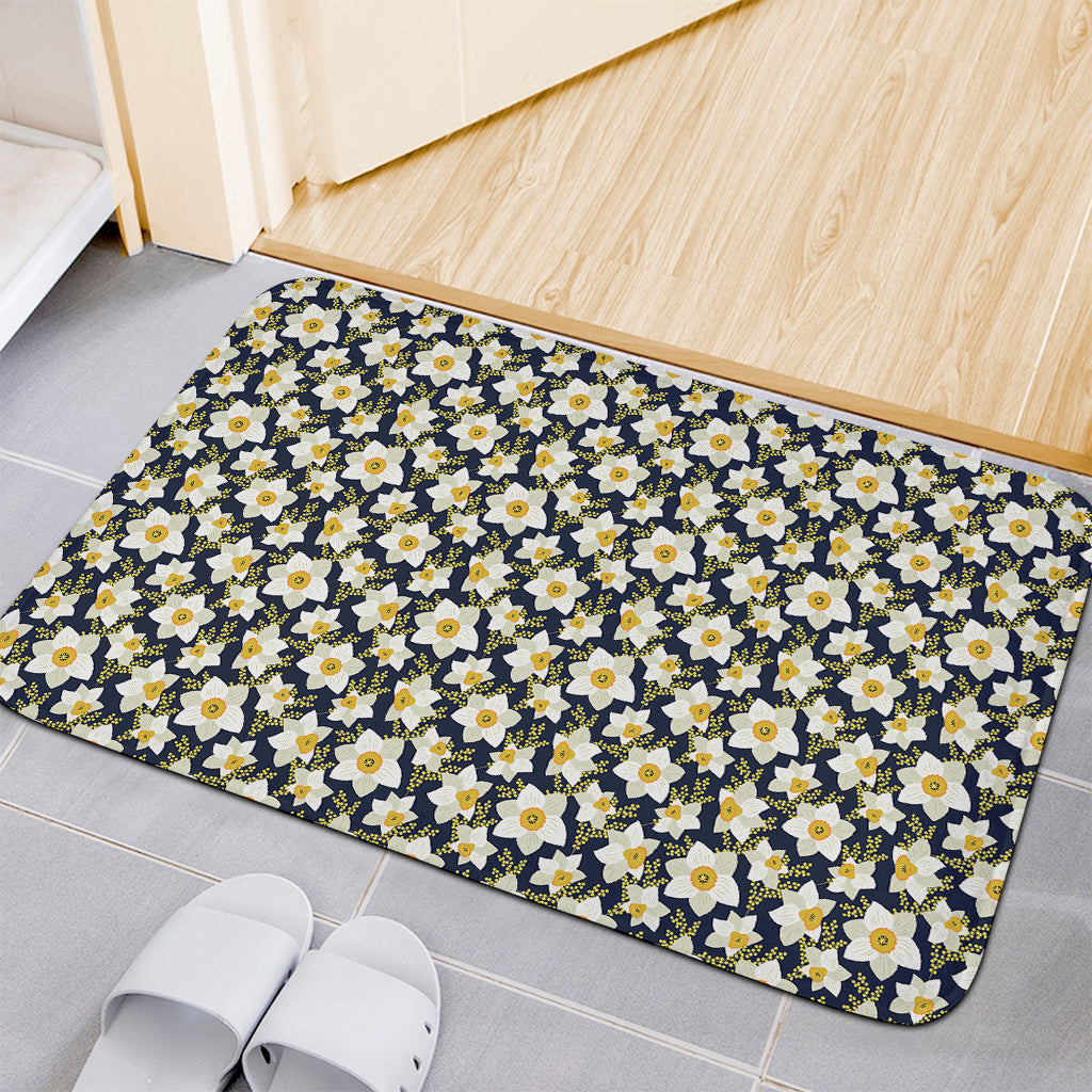 White Daffodil Flower Pattern Print Indoor Door Mat