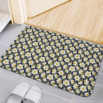 White Daffodil Flower Pattern Print Indoor Door Mat