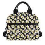 White Daffodil Flower Pattern Print Insulated Lunch Bag