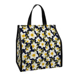 White Daffodil Flower Pattern Print Insulated Lunch Tote