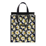 White Daffodil Flower Pattern Print Insulated Lunch Tote