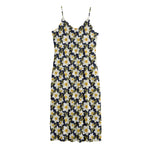 White Daffodil Flower Pattern Print Jersey Midi Cami Dress