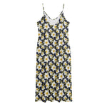 White Daffodil Flower Pattern Print Jersey Midi Cami Dress