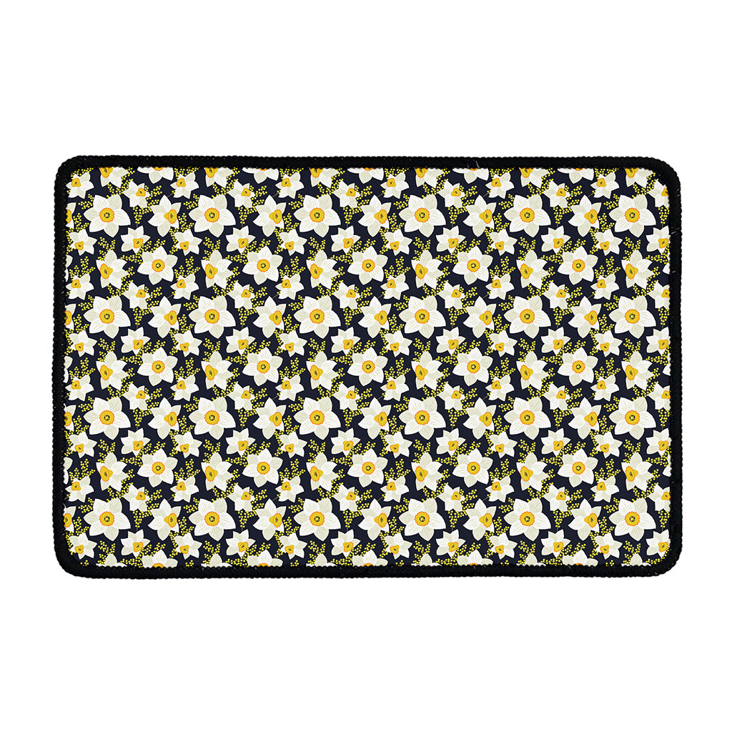 White Daffodil Flower Pattern Print Kitchen Mat