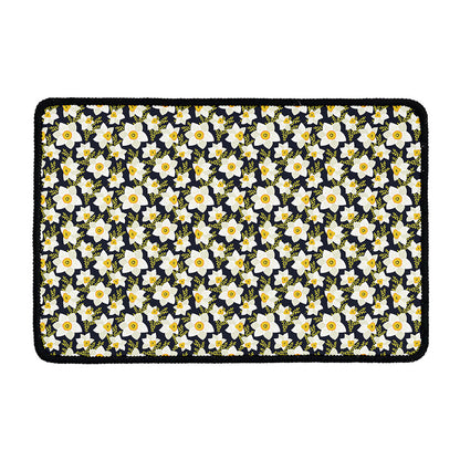 White Daffodil Flower Pattern Print Kitchen Mat