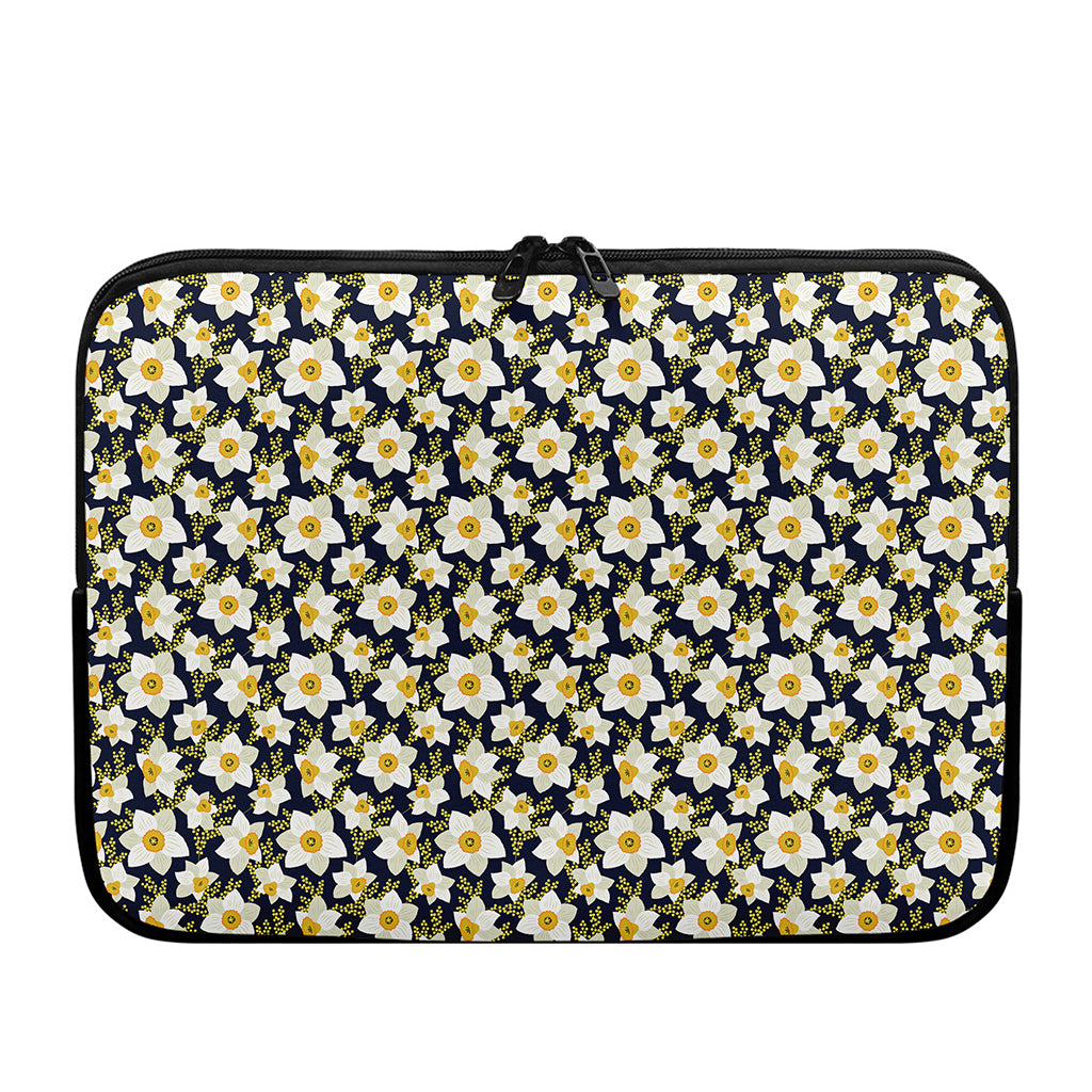 White Daffodil Flower Pattern Print Laptop Sleeve