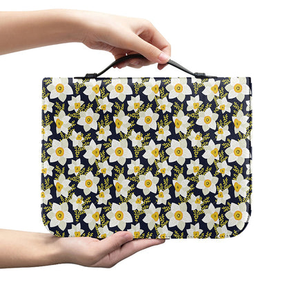 White Daffodil Flower Pattern Print Leather Bible Cover