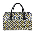 White Daffodil Flower Pattern Print Leather Duffel Bag