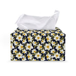 White Daffodil Flower Pattern Print Leather Tissue Box Cover